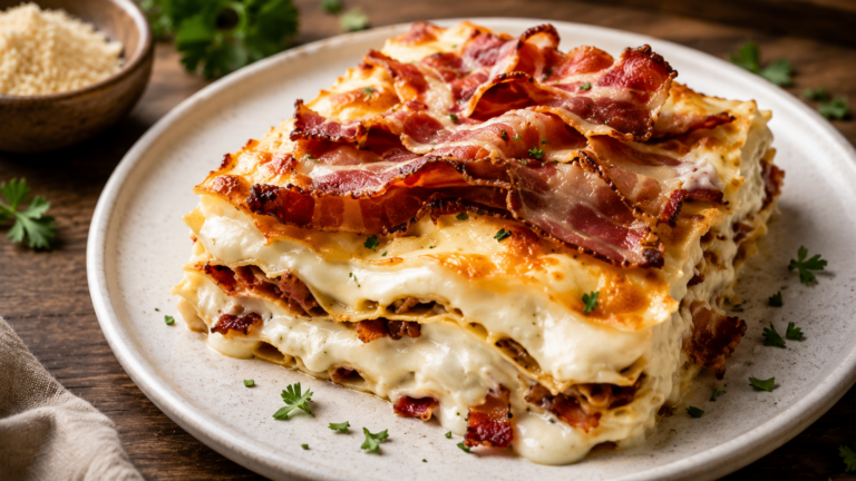 Kremowa lasagne z kalafiorem i boczkiem – sycący obiad pełen wyjątkowego smaku